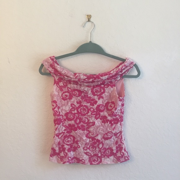 INC petite pink white blouse floral nylon - Picture 2 of 5